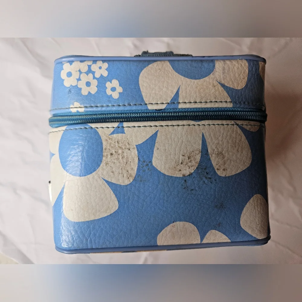 Vintage Roxy Blue and White Floral Cosmetic Case